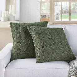 Olive Cable Knit Throw Pillows, Set of 2