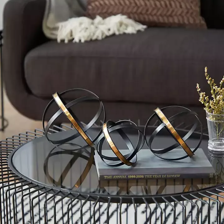 Onyx and Gold 3-pc. Orb Sculpture Set