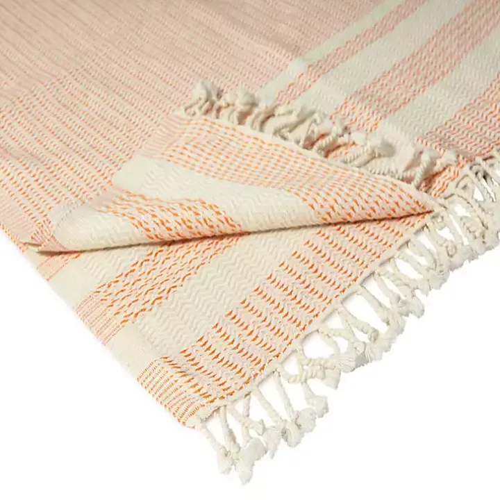 Orange and White Stripes Cotton Throw
