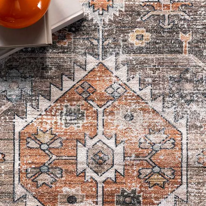 Orange Distressed Medallion Washable Runner