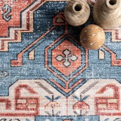 Orange Faded Medallion Washable Area Rug, 4x6
