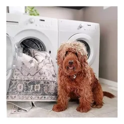Orange Faded Medallion Washable Area Rug, 4x6