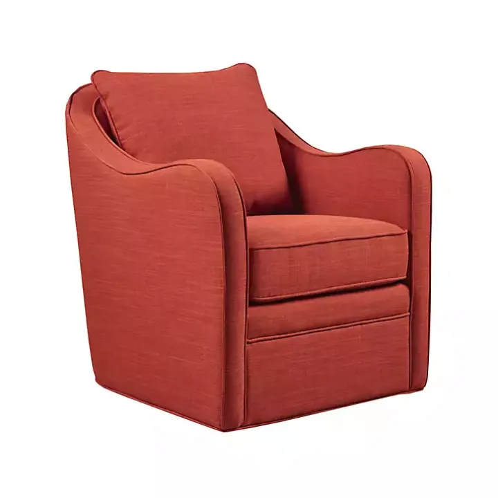 Orange Swivel Upholstered Wide Seat Accent Chair