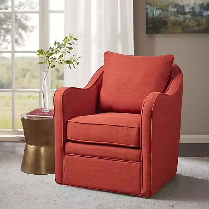 Orange Swivel Upholstered Wide Seat Accent Chair