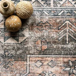 Orange Tribal Washable Area Rug, 6x9