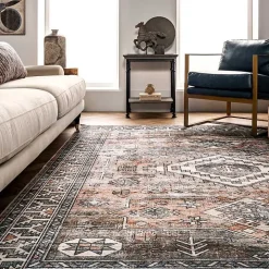 Orange Tribal Washable Area Rug, 6x9
