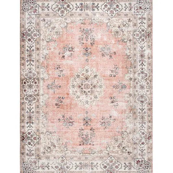 Orange Vintage Floral Washable Area Rug, 3x5
