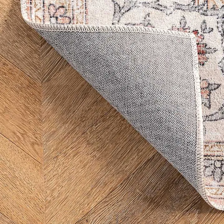 Orange Vintage Floral Washable Area Rug, 3x5