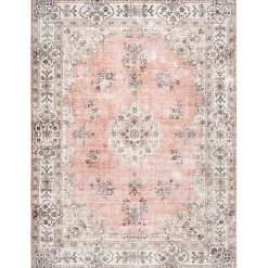 Orange Vintage Floral Washable Area Rug, 4x6