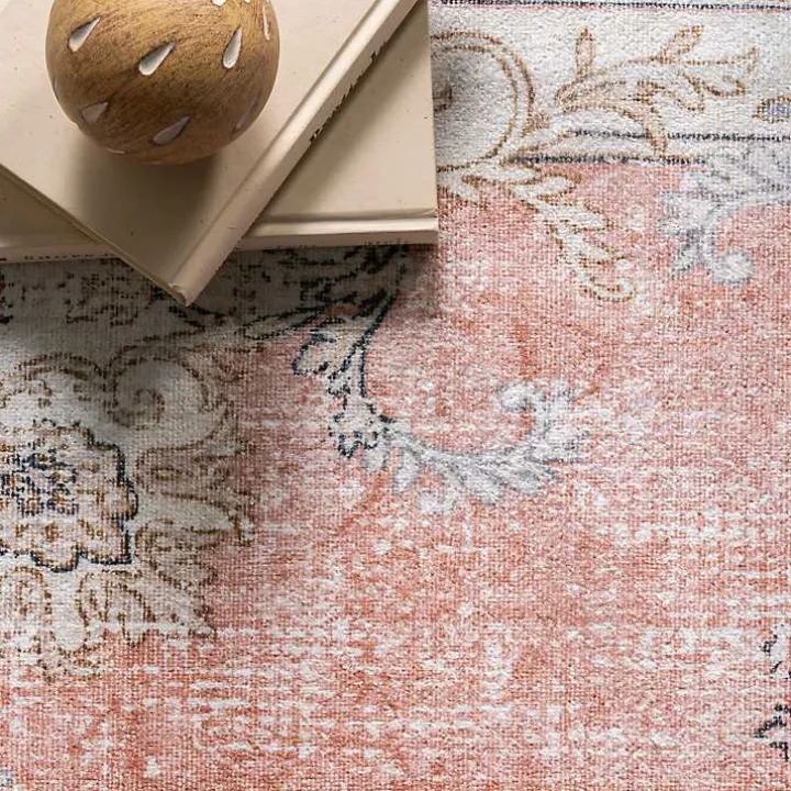 Orange Vintage Floral Washable Area Rug, 4x6