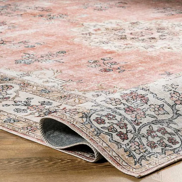 Orange Vintage Floral Washable Area Rug, 4x6