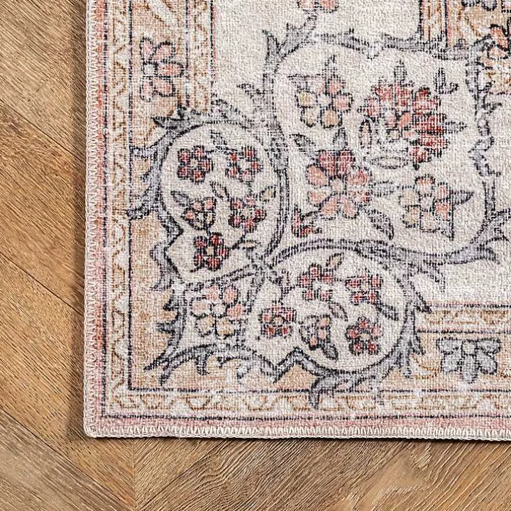 Orange Vintage Floral Washable Area Rug, 4x6