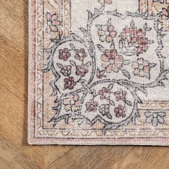 Orange Vintage Floral Washable Area Rug, 5x8