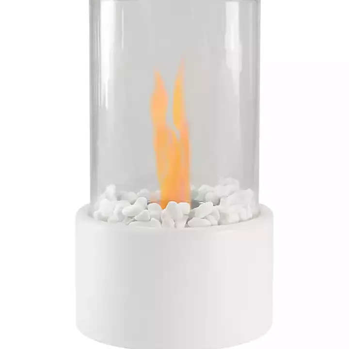 Outdoor Tabletop Fireplace on White Base