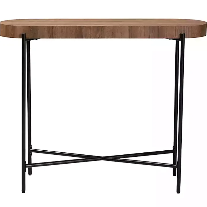Oval Light Brown Wood X Base Console Table