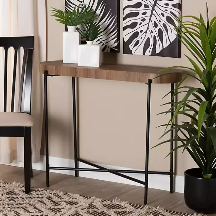 Oval Light Brown Wood X Base Console Table