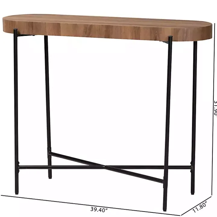 Oval Light Brown Wood X Base Console Table