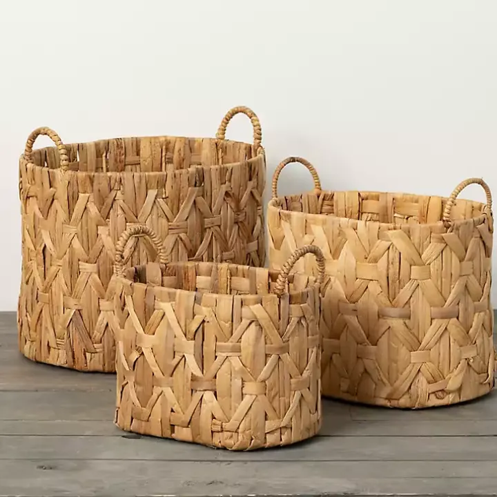 Oval Natural Woven Baskets, Set of 3