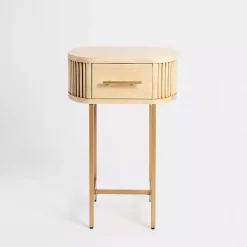 Oval Ribbed Single Drawer Accent Table