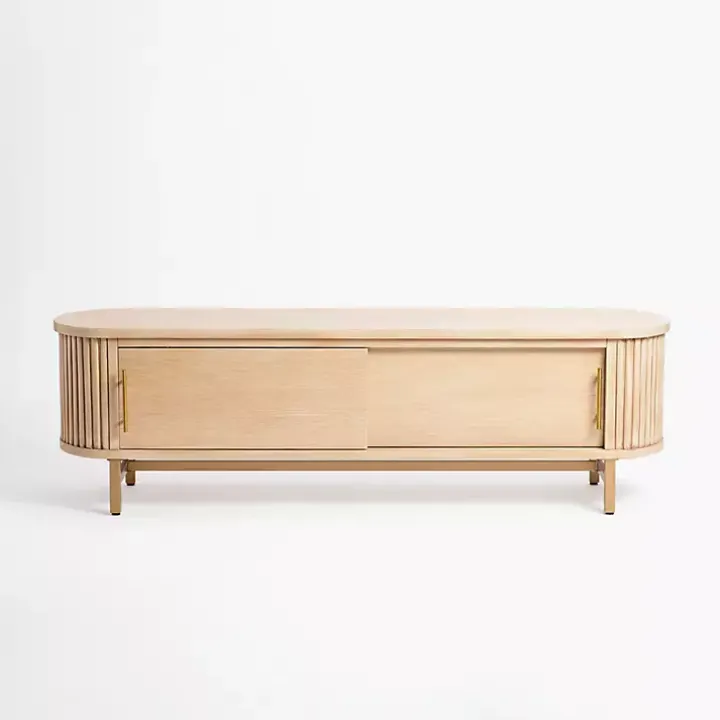 Oval Ribbed Sliding Doors Coffee Table