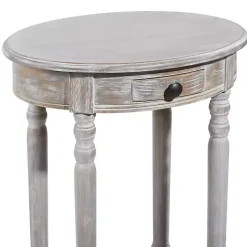 Oval Whitewashed Pine Wood Side Table