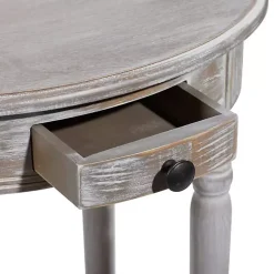 Oval Whitewashed Pine Wood Side Table