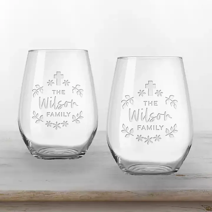 Personalized Easter Cross Wine Glasses, Set of 2