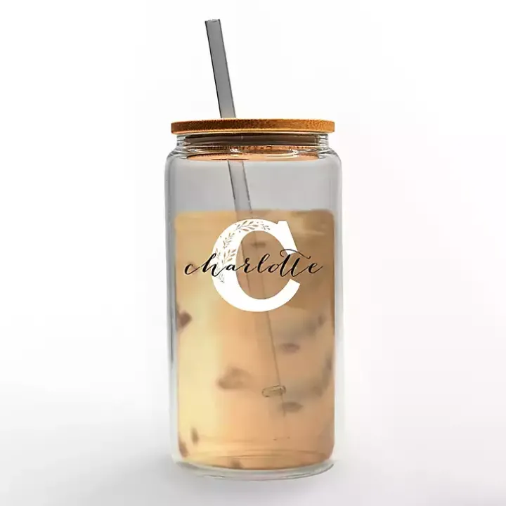 Personalized Monogram C Floral Glass Cup
