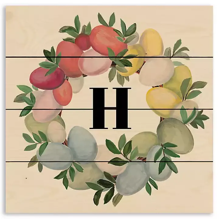 Personalized Monogram Egg Wreath Wood Wall Plaque