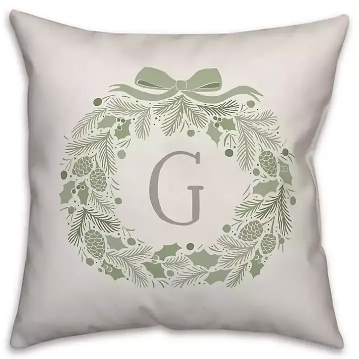 Personalized Monogram Green Folk Wreath Pillow