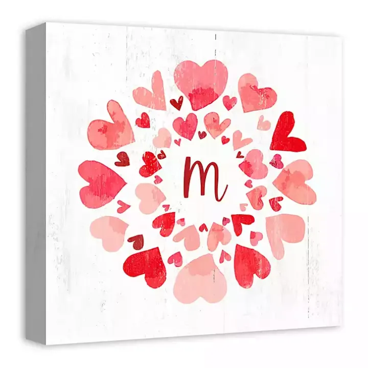Personalized Monogram Hearts Canvas Wall Plaque
