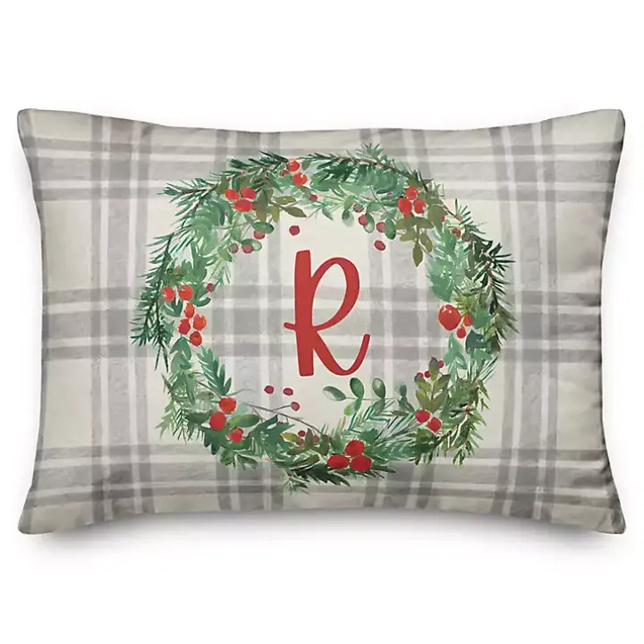 Personalized Monogram Holly Wreath Pillow