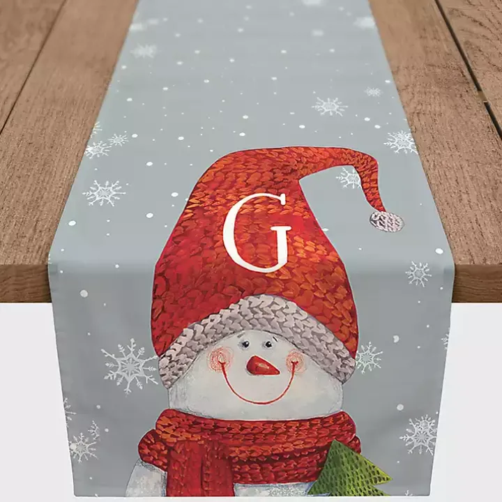 Personalized Monogram Snowman Table Runner, 72 in.