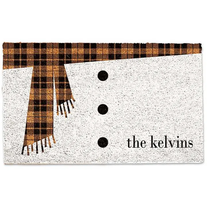Personalized Plaid Snowman Scarf Doormat