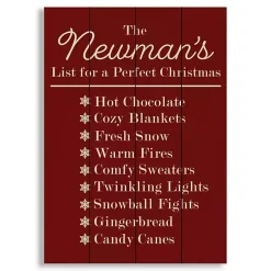 Personalized Red Family Christmas List Wall Plaque