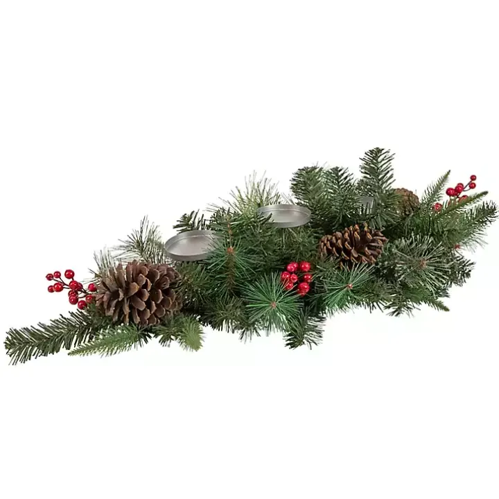 Pine and Berry Pillar Candle Centerpiece