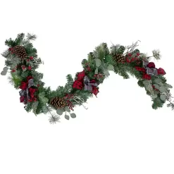Pine, Berry, and Buffalo Plaid Christmas Garland