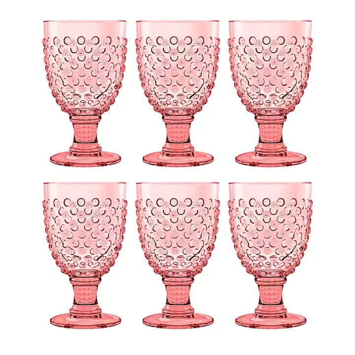 Pink Beaded Acrylic Goblet Wine Glasses, Set of 6