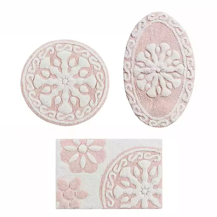 Pink Cotton Tufted Medallion Bath Mat, 25 in.
