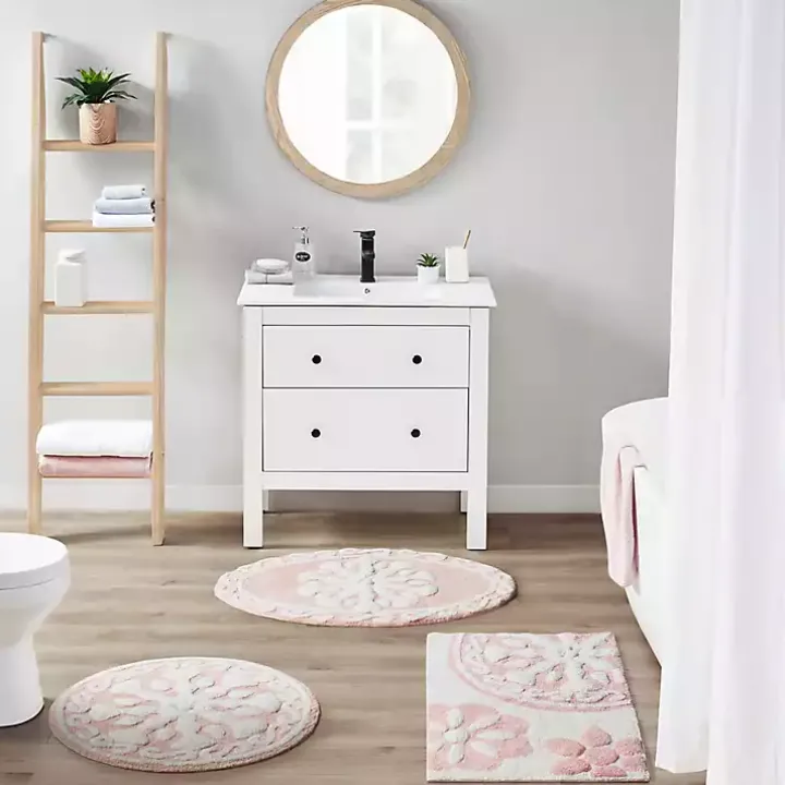 Pink Cotton Tufted Medallion Bath Mat, 25 in.