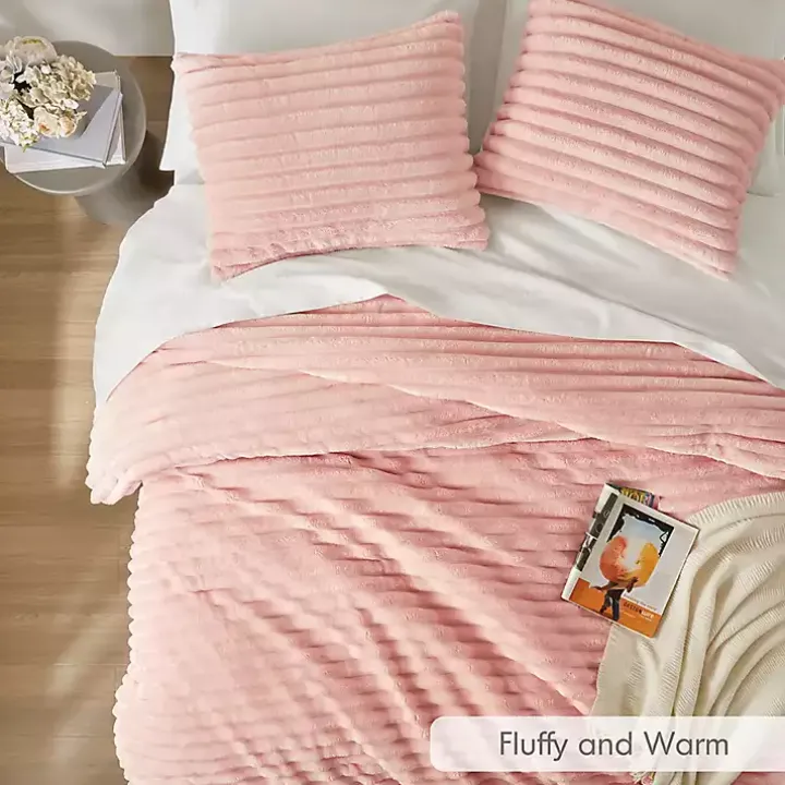 Pink Fluffy Ribbed 3-pc. King Comforter Set
