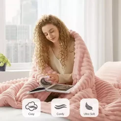 Pink Fluffy Ribbed 3-pc. King Comforter Set