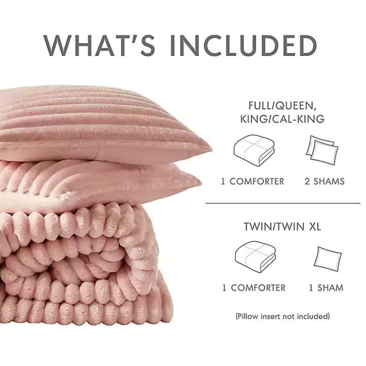 Pink Fluffy Ribbed 3-pc. King Comforter Set