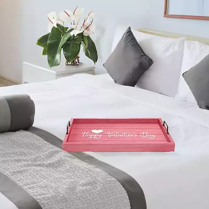 Pink Happy Valentine's Day Wood Tray