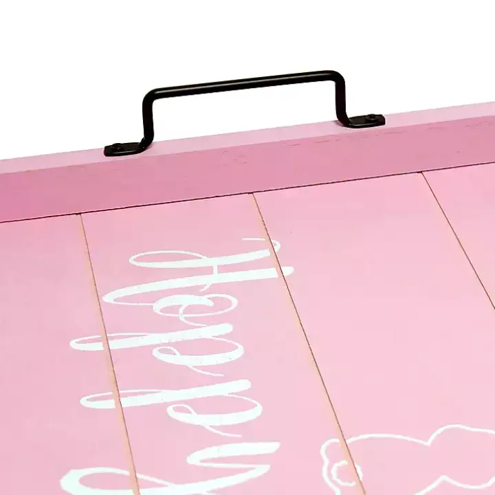 Pink Hoppy Easter Wood Tray