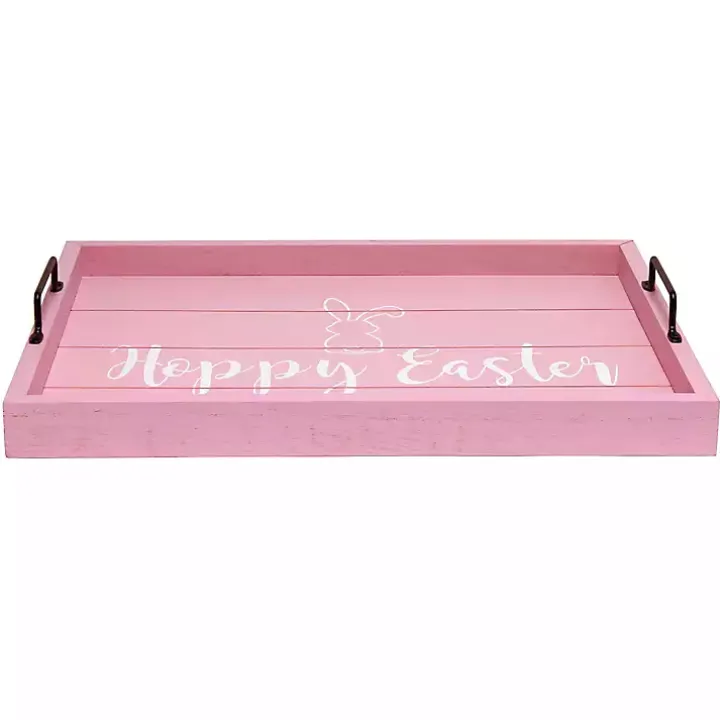 Pink Hoppy Easter Wood Tray