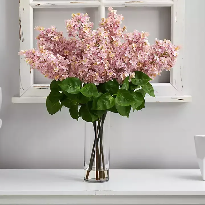 Pink Lilac Arrangement in Glass Vase