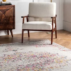 Pink Vintage Medallion Area Rug, 10x14