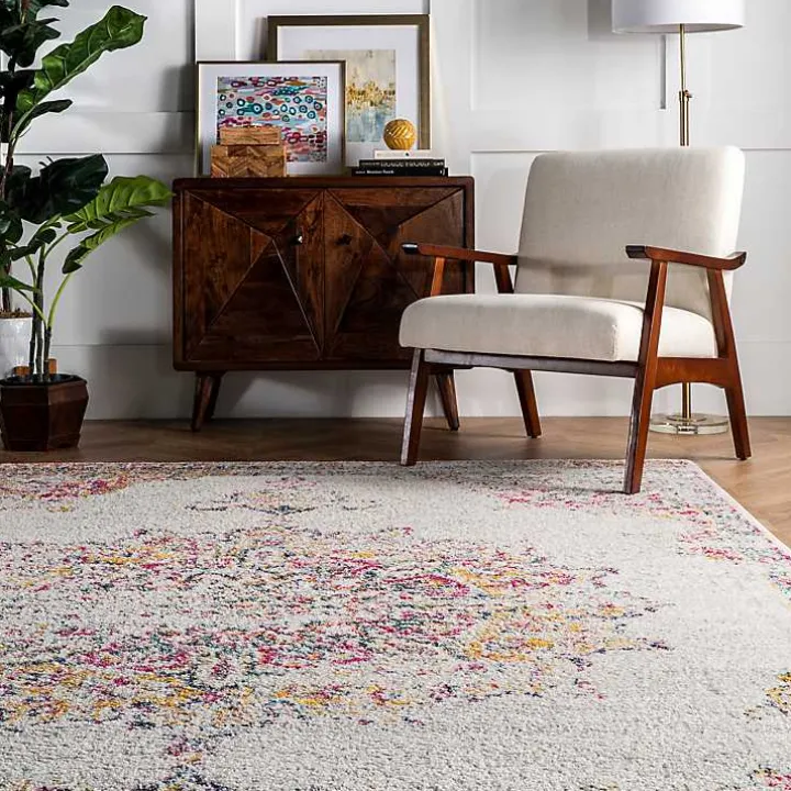 Pink Vintage Medallion Area Rug, 8x12