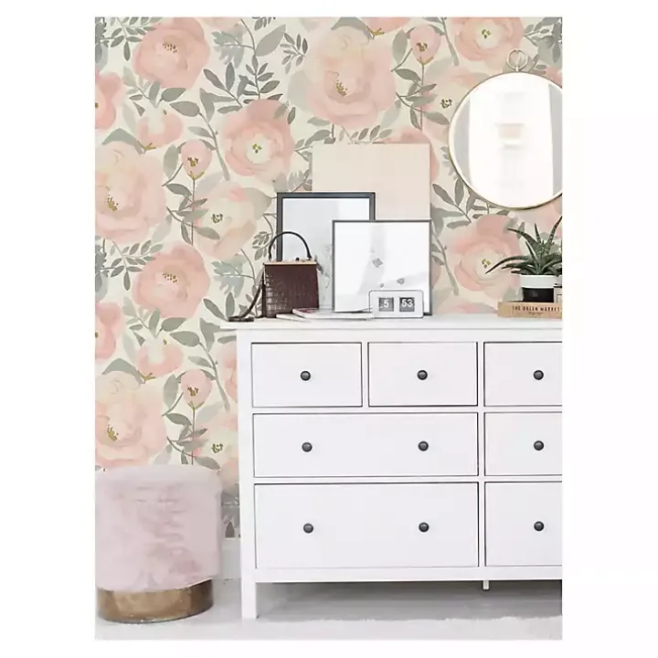 Pink Watercolor Roses Peel & Stick Wallpaper